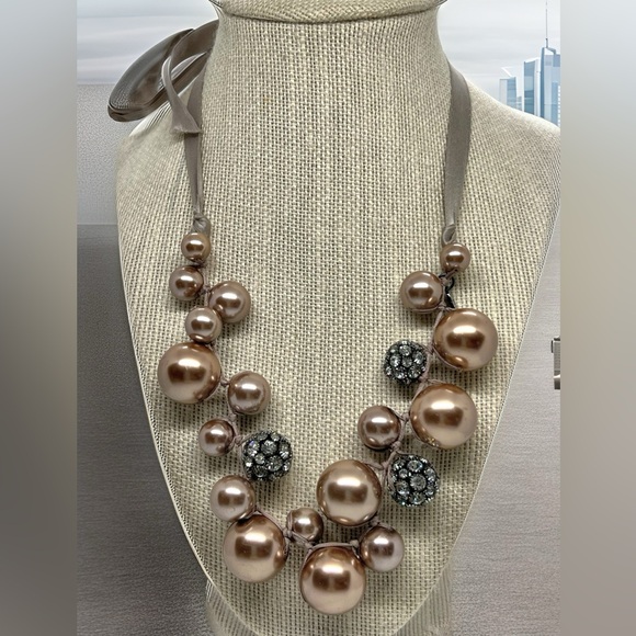 J. Crew Jewelry - J Crew Champagne Bubbles & Rhinestone Spheres Ribbon Necklace